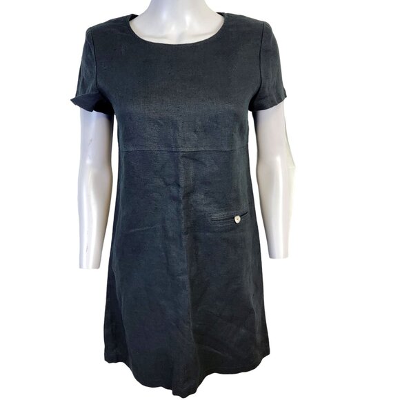 Talbots Vintage 90s Linen Shift Dress Women 4 Black Knee Length Formal Work Fall - Picture 2 of 14